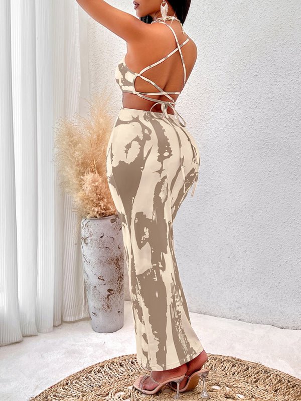 New women's sexy printed suspender - covering long dress - Casual Dress